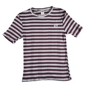 Victoria's Secret PINK Red and Gray Striped Casual Womens Tee T-Shirt Size M